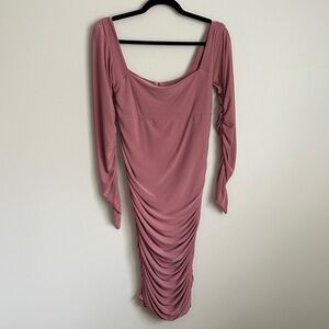 Club L London Dusty Baby Pink Long Sleeve Dress with Ruching